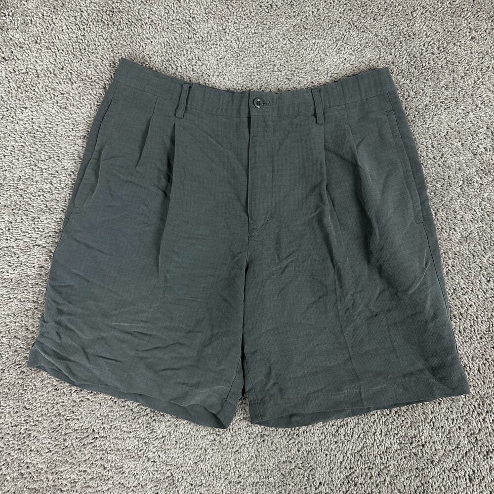 Bamboo Cay Shorts Mens 34 Gray Pleated Rayon Polyester Pockets Hawaiian Casual